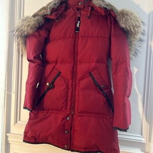 Red Puffer Parka with Fur Hood